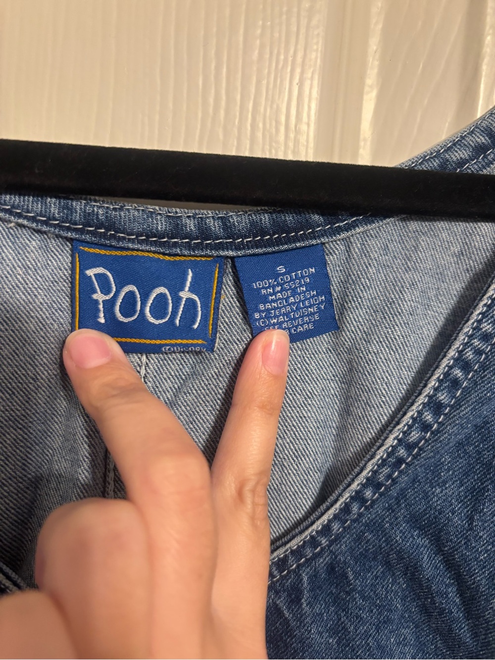 Denim Overalls Dress with Winnie the Pooh & Tigger Embroidery - Blue - Picture 3 of 8